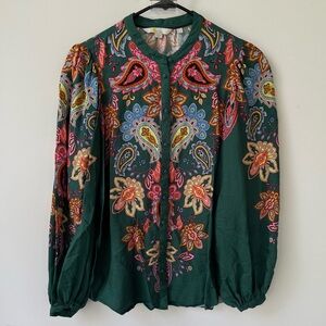 Boden Blouson Sleeve Blouse in Green Multicolor size US 6/ UK 10